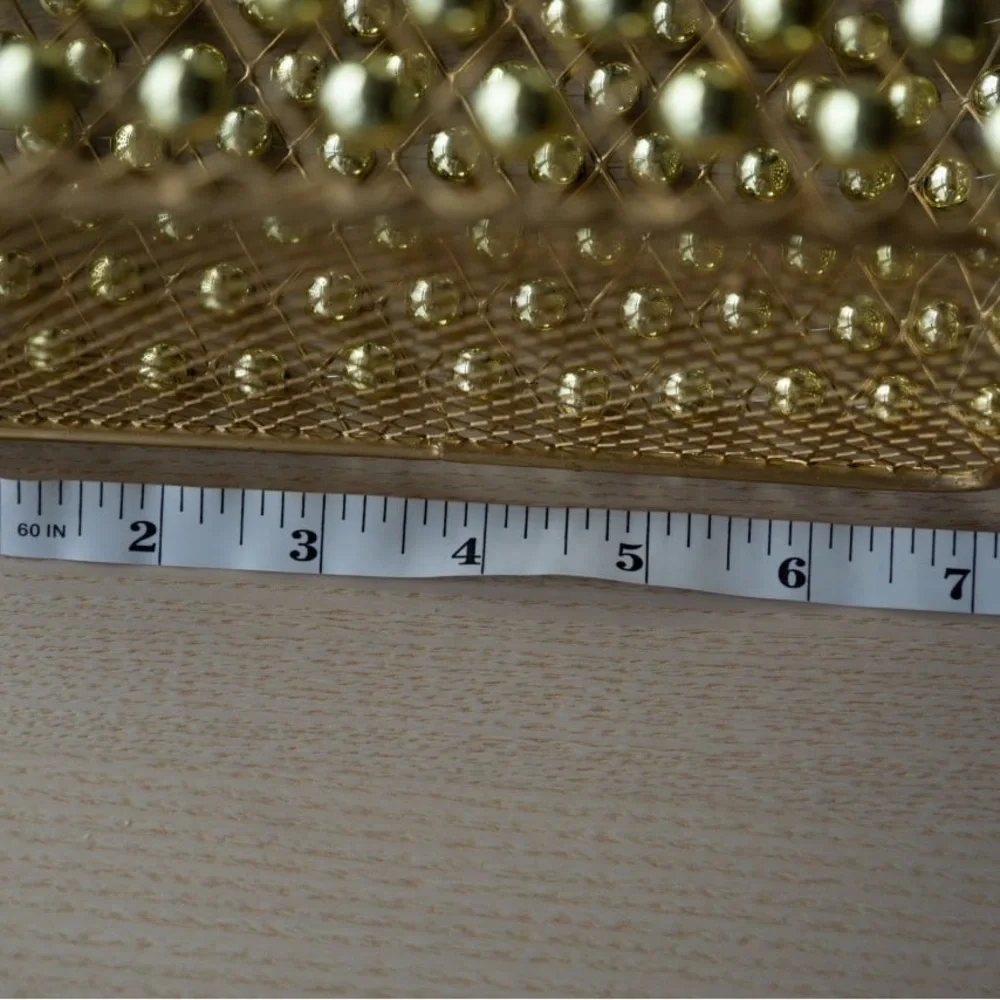 Gold Beaded Wire Decorative Basket with Handle